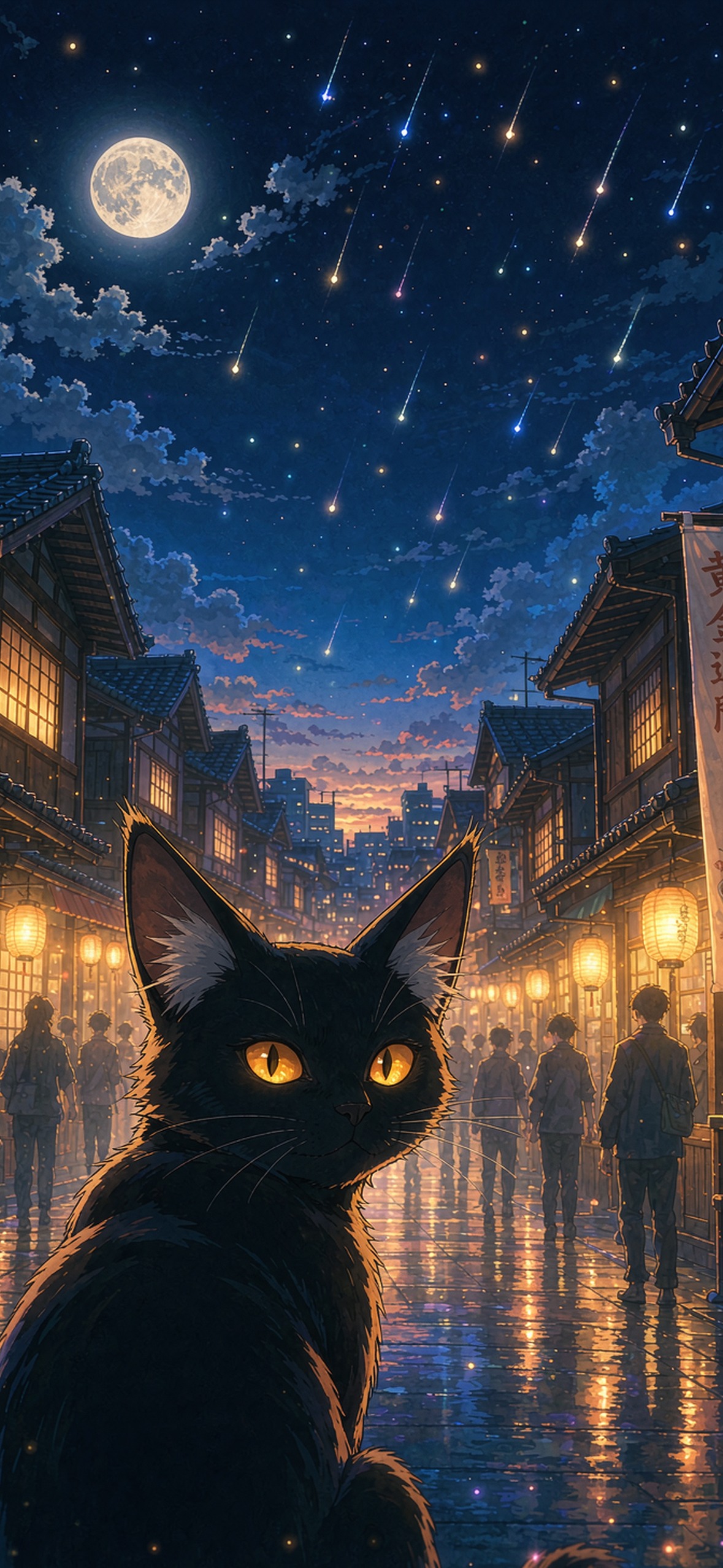 灯笼街的猫 · 1179×2556 动漫壁纸