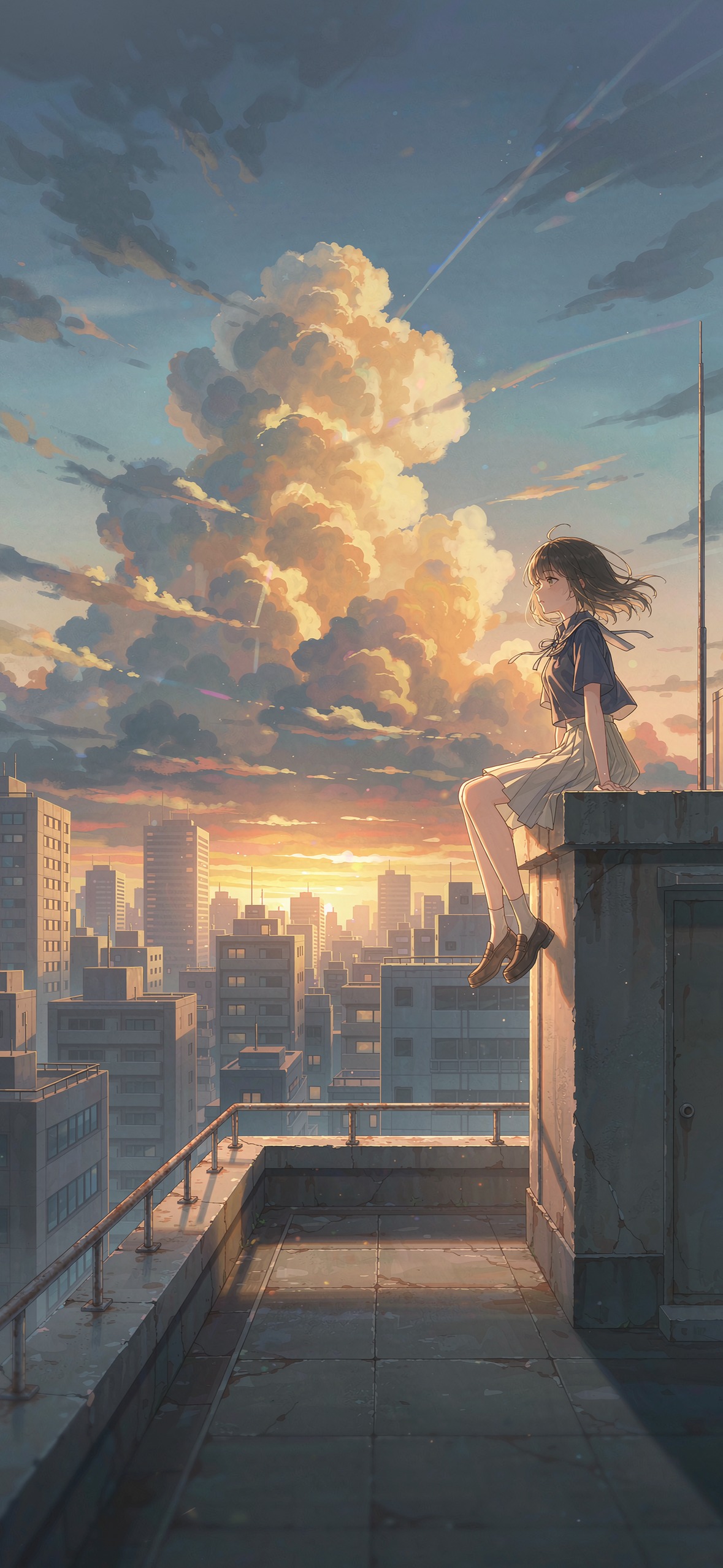 天台黄昏 · 1179×2556 动漫壁纸