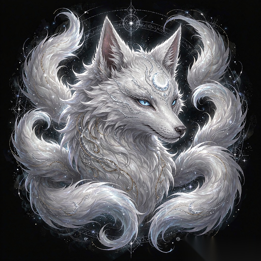 银月白狐 · 1024×1024 高清壁纸