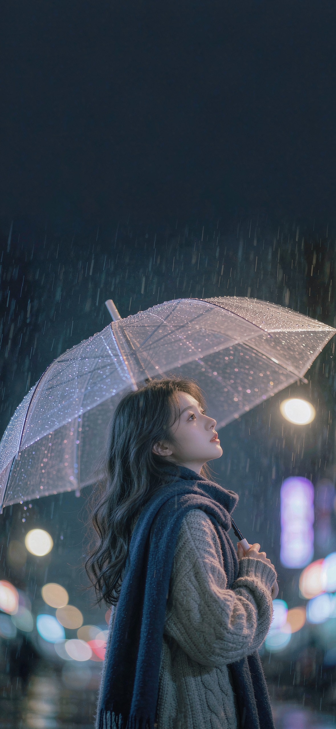 雨夜透明伞 · 1179×2556 美女帅哥壁纸