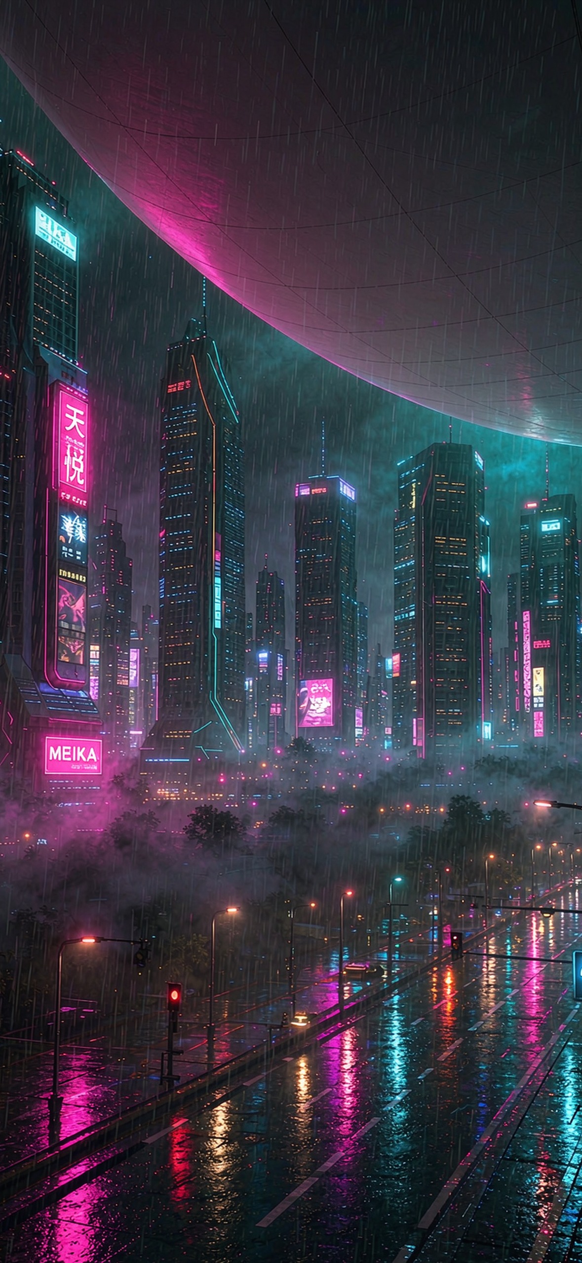霓虹雨夜 · 1179×2556 赛博朋克壁纸