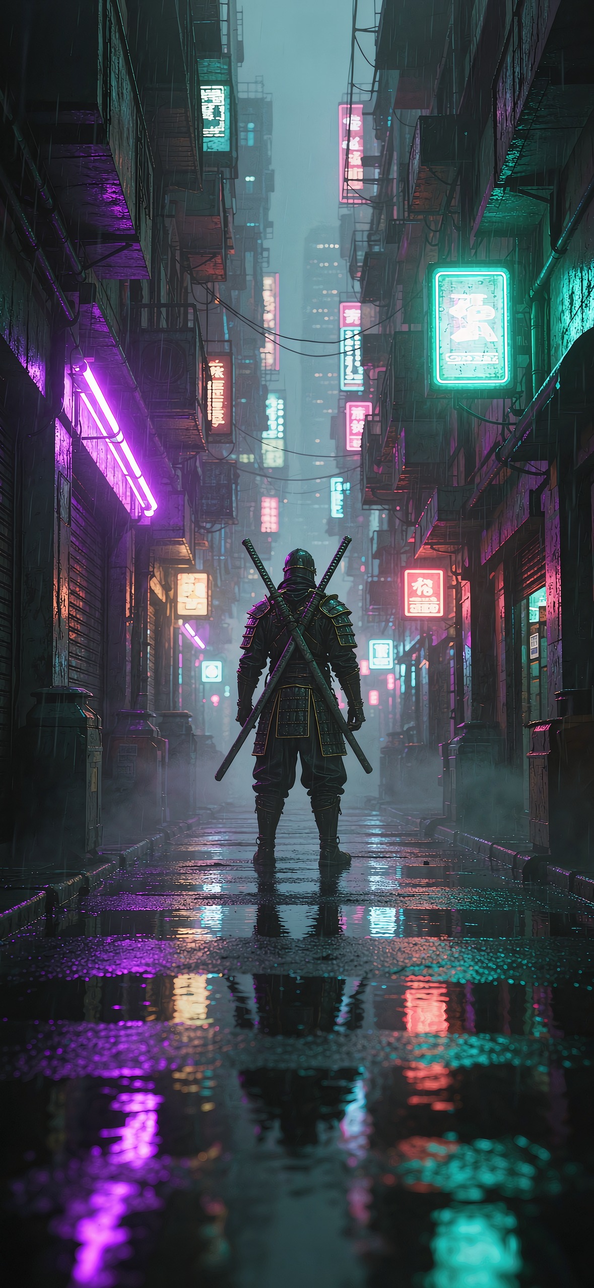 霓虹武士 · 1179×2556 赛博朋克壁纸